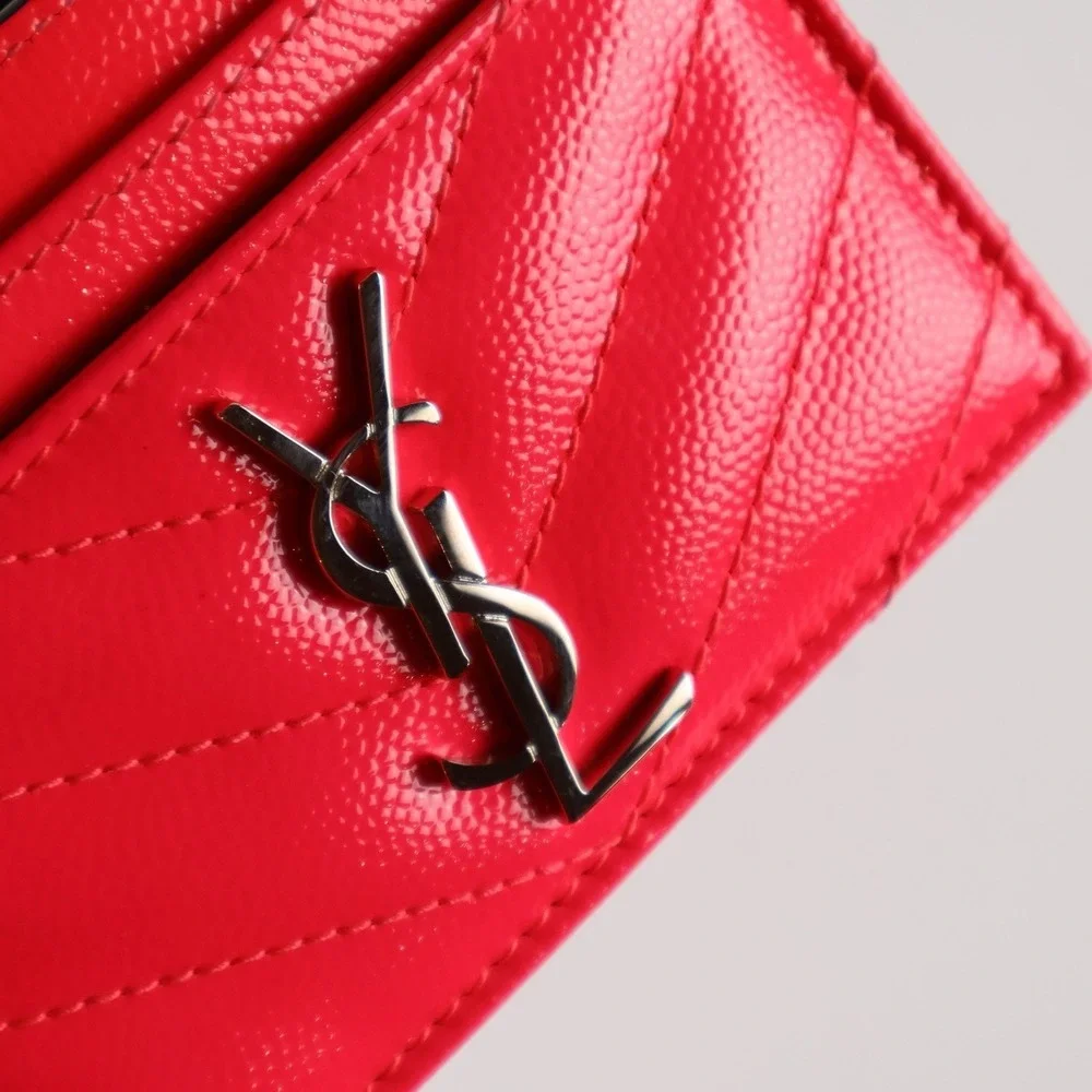 Saint Laurent Card Holder Cassandre Monogram Neon Pink Leather MSRP $380